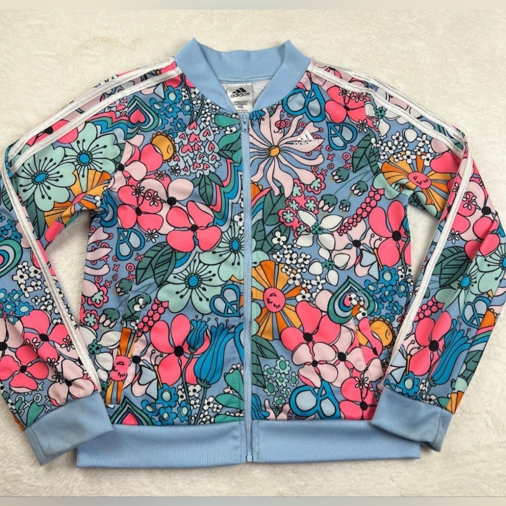 ADIDAS - Girls Size L/14 Floral  Tricot Bomber Jacket - NWOT